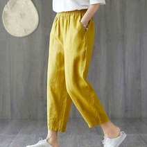사수바리 여성 9부 린넨 밴딩 바지 팬츠