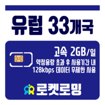 로켓로밍 로켓유심 유럽 33개국 매일 2GB 공항수령옵션선택가능, 1일