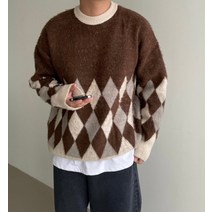 남자 아가일 라운드 오버핏니트 남친룩 커플니트 추천