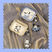 시크한 에어팟 호환 반투명케이스+아크릴키링 세트 포차코 puppy Airpods 1 & 2 &3& Pro 호환 우아한 보호 커버 선물, 옐로우+블루, 프로3세대(귀마개없는모델)