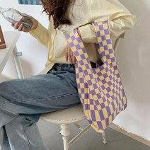 데일리 체커보드 니트 토트 숄더 백 6color [가벼운 학생 체크무늬 특이한 귀여운 대학생 캐주얼 가방]