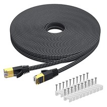 CAT 7 이더넷 케이블 15m KINBETA 고속 10Gbps 600Mhz 기가비트 Cat7 인터넷 네트워크 이더넷 케이블 Xbox PS3 PS4 PC 노트북 라우터 TV용 클램프로 차폐된 플랫 Lan Rj45 패치 코드 -14506, 30M