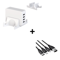 [고속 충전 케이블 증정] 4 in 1 USB 4포트 멀티 충전기 핸드폰 휴대폰 스마트폰 충전기 가정용 사무실용 업소용 화이트 거치대 포함, 케이블1.5M(8핀)