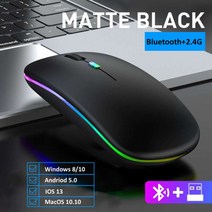 무선 레이저 게이밍 마우스 컴퓨터 노트북 pc mause 게이머를 위한 led 백라이트 usb 충전식 블루투스 호환 rgb 자동 게임 가 있는, 검은 색