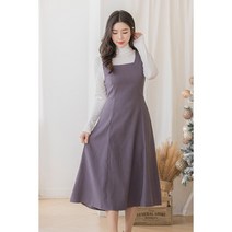 그레이스 겨울 민소매 스퀘어넥 레이어드 뷔스티에 플레어 롱 원피스-그레이