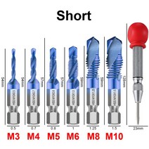 Metric Thread Tap Drill Bits Set Titanium Plated HSS Screw Combination Tapping M3 M4 M5 M6 M8 M10 Ha, 13 Blue Short Set C_01 육각