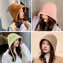 Lalladot 여성 겨울모자 니트 울 퍼 버킷햇 보넷 벙거지모자 (사은품 증정)