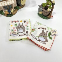 지브리 이웃집 토토로 캐릭터 어린이집 유치원 미니 타월 선물용 핸드타월 손수건(사계절), 그린 테두리