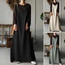 ZANZEA 여성 V 넥 민소매 여름 캐주얼 드레스 코튼 린넨 루즈 롱원피스 나시 원피스