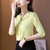 봄 5부 소매 셔츠 스타일리시하게 날씬해 보이는 여성복 배 가리는 기질 블라우스