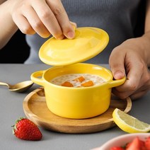 수플레 베이킹 세라믹 그릇 디저트 계란 찜 스튜 수프 도자기 양손 잡이 있는 식기, 핑크