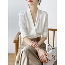 브이넥 튜닉 솔리드 블라우스 긴팔셔츠 실크느낌의 우아한 새틴 여성 직딩룩 다양한 사이즈 여성빅사이즈 여성큰옷