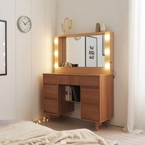 [리빙디자인연구소] 데일리 프리미엄 LED조명 수납화장대, 색상:월넛