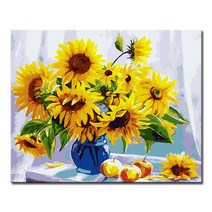 DIY캔버스페인팅 명화그리기 유화- 정물 40x50, S41_파란화병의 해바라기