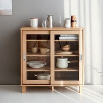 마켓비 SHOLID 슬라이딩 2문 수납장 CHM8380A 거실수납장 주방수납장 장식장, 미들브라운