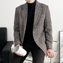 지금JIIGEUM S-4XL 남자 울 글렌 체크 블레이저 자켓 겨울 가을 간절기 빅사이즈 결혼식 하객룩