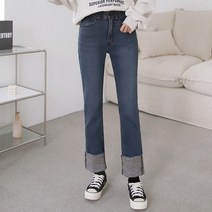 모던스타일 여자 따뜻한 기모 스판 히든밴딩 롤업 슬림 일자 청바지 겨울 편한 날씬 데님팬츠