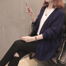 스웨터 가을/겨울 새로운 한국 여성 솔리드 컬러 니트 자카드 V-넥 루즈 스웨터 재킷 카디건