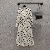 플라워원피스 일찍이 봄 가을 룩 배합 트렌치코트 이너웨어 프렌치 점프슈트 롱 3161376369, 블랙 화이트 L