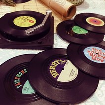 빈티지 레트로 LP 코스터 턴테이블 수납 컵 잔 받침 위스키 소품 음반 6P 12P 셋트, LP 1+LP 2