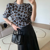 [썬데이베스트/무배] 호피니트티셔츠 레오파드니트 니트티셔츠 5부니트 라운드니트 가을니트 가을티셔츠 (3color)