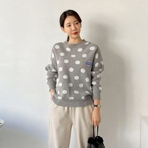퍼니걸스 9702 루즈핏 도트 땡땡이 라운드 니트 여성의류