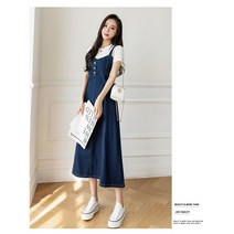 멜빵 나시 오버롤 롱원피스 뷔스티에 멜빵치마 레이어드 데님 롱 나시 원피스 데이트룩