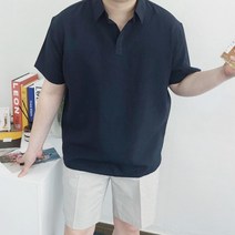 남자 여름 오버핏 링클프리 린넨 카라 반오픈 반팔 셔츠