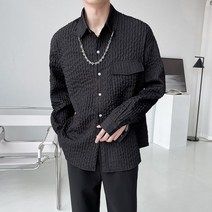 남자 주름 셔츠 물결무늬 흰색 남방 난방