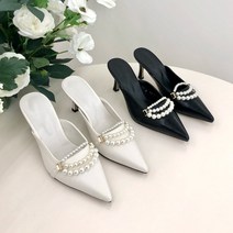 진주 체인 스틸레토 뮬 슬리퍼힐 웨딩슬리퍼 7cm