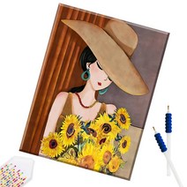 SHEXIU 3D 원형 보석십자수 캔버스액자 DIY 키트 50 x 40 cm, SX061  모자 쓴 여자x1세트