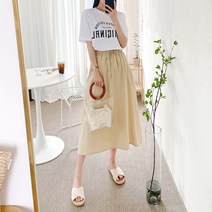 데일러뷰 린넨 면 베이직 롱 스커트 허리밴딩 치마 A라인 플레어 여름 홈웨어