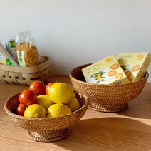 라탄 과일수반 바구니 굽타입 백일상 돌상 원형 홈카페 바스켓 수납 쟁반 빵 과일바스켓 과일바구니 과일보관 과일상자 떡, 소