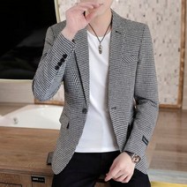 남성콤비자켓 가을 남성 자켓 정장 원버튼 클래식 하운드투스 한국 스타일 블레이저 비다림질 웨딩 턱시도 남성복