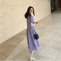 SH 린넨 박시원피스 여름 루즈핏 슬림한 면 마 원피스 여성 반팔 기질 숙녀 학생 스커트