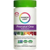 임산부종합비타민 출산후 산후영양제 멀티비타민 Rainbow Light Prenatal One 비타민 u2013 고 D B2 B5 엽산 칼슘 아연 철 NonGMO 채식주의자, 150개