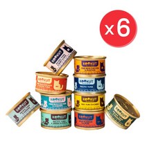 쿠쿳 고단백 저지방 고양이 길고양이 참치 연어 닭고기 캔 70g 6개 세트, 참치n초록입홍합×6개
