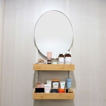 다용도 미니 문걸이 입식 오발 화장대 원룸 수납 화장품 정리함 철제 대나무 원목 추가 바구니, 핑크+대나무 바구니