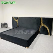 스마트침대 새로운 디자인 럭셔리 킹 사이즈 침대 세트 큰 머리판 패브릭 미러 골드 더블 침실 가구