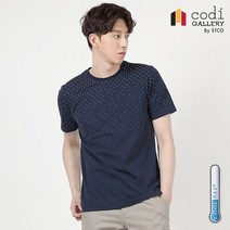 코디갤러리 네이비 그라데이션 도트 프린트 라운드 티셔츠 CTSOB10TPN