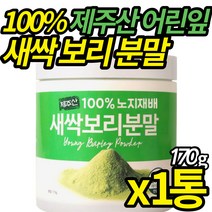 100% 노지재배 새싹보리 청정 제주 어린잎 세싹 보리분말 에어제트밀 분쇄 금속 이물 없는 국산 고농축새싹보리분말 가루 쥬스 물, 170g X 1통