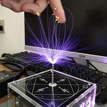 테슬라 코일 스피커 스파크 니콜라 조명 전기 음악, 플랫 블루투스 레드 + 아크릴 커버