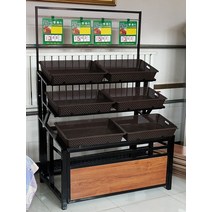 경사평대 야채 청과 디스플레이 농산 팬트리 진열, 갈색바구니 6개