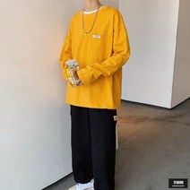 가바바 남성 오버핏 긴팔티 포켓이 있는 심플 무지 라운드 기본티셔츠 G52983