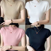 깔끔한 베이직 디자인 여성스러운 반목 니트 티셔츠
