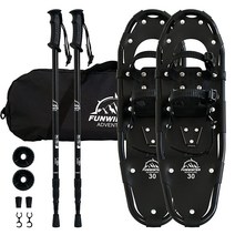 FunWater 경량 스노우슈즈 63.5cm(25인치) 휴대용 토트백과 스노우슈즈 폴 착용하기 쉬운 알루미늄 합금 스노우슈즈 여성 남성 청소년용