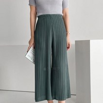 옷자락 여자 주름원단 와이드 8부 나팔바지 밴딩 팬츠