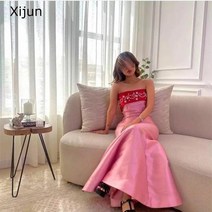 파티드레스 핑크 댄스 가운 태 피터 이브닝 드레스 바닥 길이 사우디 아라비아 두바이 드레
