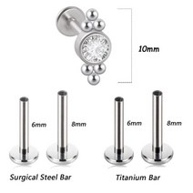 실리콘 투명 셀프 피어싱 소독 사이트 1PC G23 티타늄 강철 16G CZ 보석 초승달, 1.2x8mm 티타늄 막대, U형