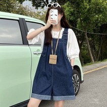 [당일출고] 로드 데님 멜빵반바지 일반핏 귀여운 레이어드 여성룩